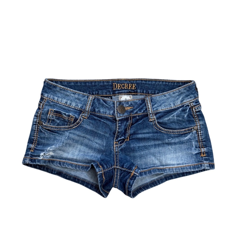 Vintage Low Rise Y2K Denim micro Shorts Blue Distressed Stretch 0